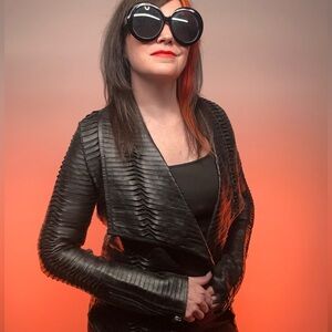 LINE. / Black Intricate Leather Jacket / Size 8 Petite